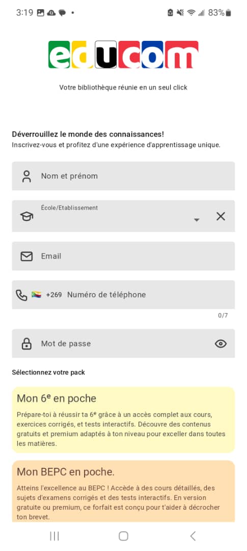 Educom — choisir un pack